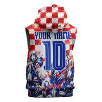 Personalized Croatia Marten Soccer 2026 Sleeveless Zip Hoodie Football Grunge Checkerboard Croatian Iris Floral