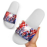 Personalized Croatia Marten Soccer 2026 Slide Sandals Football Grunge Checkerboard Croatian Iris Floral