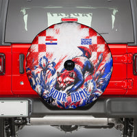 Personalized Croatia Marten Soccer 2026 Spare Tire Cover Football Grunge Checkerboard Croatian Iris Floral