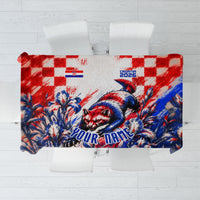 Personalized Croatia Marten Soccer 2026 Tablecloth Football Grunge Checkerboard Croatian Iris Floral