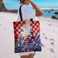 Personalized Croatia Marten Soccer 2026 Tote Bag Football Grunge Checkerboard Croatian Iris Floral