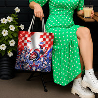 Personalized Croatia Marten Soccer 2026 Tote Bag Football Grunge Checkerboard Croatian Iris Floral