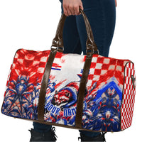 Personalized Croatia Marten Soccer 2026 Travel Bag Football Grunge Checkerboard Croatian Iris Floral