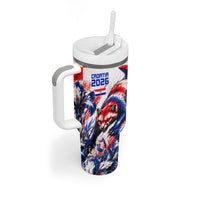 Personalized Croatia Marten Soccer 2026 Tumbler With Handle Football Grunge Checkerboard Croatian Iris Floral