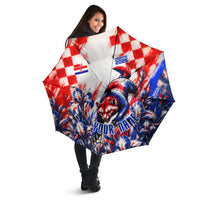 Personalized Croatia Marten Soccer 2026 Umbrella Football Grunge Checkerboard Croatian Iris Floral