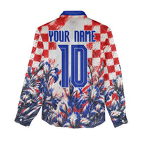 Personalized Croatia Marten Soccer 2026 Women Casual Shirt Football Grunge Checkerboard Croatian Iris Floral