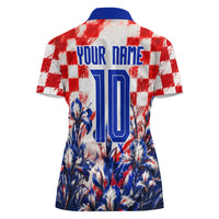 Personalized Croatia Marten Soccer 2026 Women Polo Shirt Football Grunge Checkerboard Croatian Iris Floral