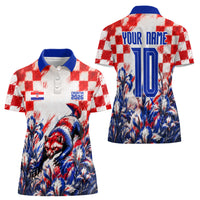 Personalized Croatia Marten Soccer 2026 Women Polo Shirt Football Grunge Checkerboard Croatian Iris Floral
