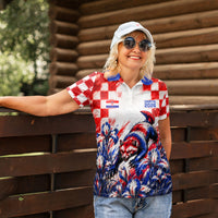 Personalized Croatia Marten Soccer 2026 Women Polo Shirt Football Grunge Checkerboard Croatian Iris Floral