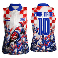 Personalized Croatia Marten Soccer 2026 Women Sleeveless Polo Shirt Football Grunge Checkerboard Croatian Iris Floral