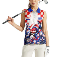 Personalized Croatia Marten Soccer 2026 Women Sleeveless Polo Shirt Football Grunge Checkerboard Croatian Iris Floral
