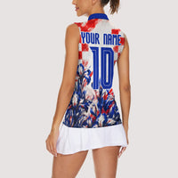 Personalized Croatia Marten Soccer 2026 Women Sleeveless Polo Shirt Football Grunge Checkerboard Croatian Iris Floral