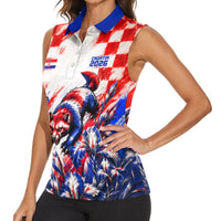 Personalized Croatia Marten Soccer 2026 Women Sleeveless Polo Shirt Football Grunge Checkerboard Croatian Iris Floral