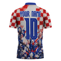 Personalized Croatia Marten Soccer 2026 Zipper Polo Shirt Football Grunge Checkerboard Croatian Iris Floral