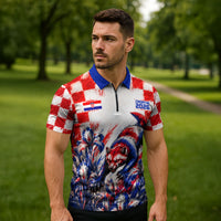 Personalized Croatia Marten Soccer 2026 Zipper Polo Shirt Football Grunge Checkerboard Croatian Iris Floral