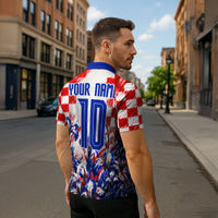 Personalized Croatia Marten Soccer 2026 Zipper Polo Shirt Football Grunge Checkerboard Croatian Iris Floral