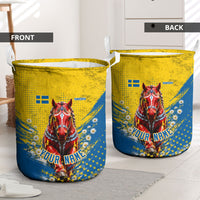 Personalized Sweden Dala Horse Soccer Laundry Basket Grunge Swedish Flag Cheering Fans Floral