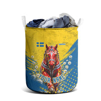 Personalized Sweden Dala Horse Soccer Laundry Basket Grunge Swedish Flag Cheering Fans Floral