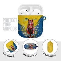 Personalized Sweden Dala Horse Soccer AirPods Case Grunge Swedish Flag Cheering Fans Floral