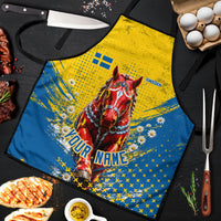 Personalized Sweden Dala Horse Soccer Apron Grunge Swedish Flag Cheering Fans Floral
