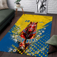 Personalized Sweden Dala Horse Soccer Area Rug Grunge Swedish Flag Cheering Fans Floral