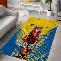 Personalized Sweden Dala Horse Soccer Area Rug Grunge Swedish Flag Cheering Fans Floral
