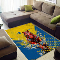 Personalized Sweden Dala Horse Soccer Area Rug Grunge Swedish Flag Cheering Fans Floral