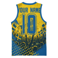 Personalized Sweden Dala Horse Soccer Basketball Jersey Grunge Swedish Flag Cheering Fans Floral
