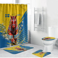 Personalized Sweden Dala Horse Soccer Bathroom Set Grunge Swedish Flag Cheering Fans Floral