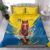 Personalized Sweden Dala Horse Soccer Bedding Set Grunge Swedish Flag Cheering Fans Floral