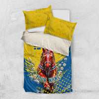 Personalized Sweden Dala Horse Soccer Bedding Set Grunge Swedish Flag Cheering Fans Floral