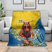 Personalized Sweden Dala Horse Soccer Blanket Grunge Swedish Flag Cheering Fans Floral