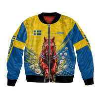 Personalized Sweden Dala Horse Soccer Bomber Jacket Grunge Swedish Flag Cheering Fans Floral