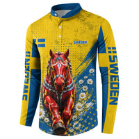 Personalized Sweden Dala Horse Soccer Button Sweatshirt Grunge Swedish Flag Cheering Fans Floral