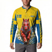 Personalized Sweden Dala Horse Soccer Button Sweatshirt Grunge Swedish Flag Cheering Fans Floral