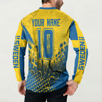 Personalized Sweden Dala Horse Soccer Button Sweatshirt Grunge Swedish Flag Cheering Fans Floral