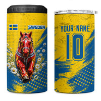 Personalized Sweden Dala Horse Soccer 4 in 1 Can Cooler Tumbler Grunge Swedish Flag Cheering Fans Floral