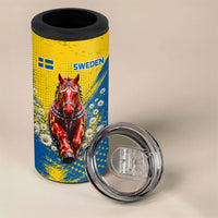 Personalized Sweden Dala Horse Soccer 4 in 1 Can Cooler Tumbler Grunge Swedish Flag Cheering Fans Floral