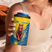 Personalized Sweden Dala Horse Soccer 4 in 1 Can Cooler Tumbler Grunge Swedish Flag Cheering Fans Floral