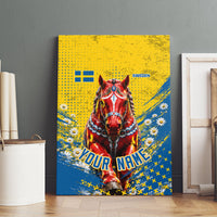 Personalized Sweden Dala Horse Soccer Canvas Wall Art Grunge Swedish Flag Cheering Fans Floral