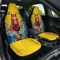 Personalized Sweden Dala Horse Soccer Car Seat Cover Grunge Swedish Flag Cheering Fans Floral