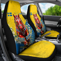 Personalized Sweden Dala Horse Soccer Car Seat Cover Grunge Swedish Flag Cheering Fans Floral