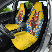 Personalized Sweden Dala Horse Soccer Car Seat Cover Grunge Swedish Flag Cheering Fans Floral