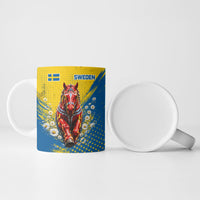 Personalized Sweden Dala Horse Soccer Ceramic Mug Grunge Swedish Flag Cheering Fans Floral