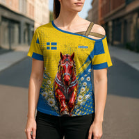 Personalized Sweden Dala Horse Soccer Cross Shoulder Shirt Grunge Swedish Flag Cheering Fans Floral