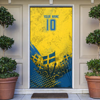 Personalized Sweden Dala Horse Soccer Door Cover Grunge Swedish Flag Cheering Fans Floral