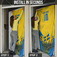 Personalized Sweden Dala Horse Soccer Door Cover Grunge Swedish Flag Cheering Fans Floral