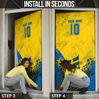 Personalized Sweden Dala Horse Soccer Door Cover Grunge Swedish Flag Cheering Fans Floral