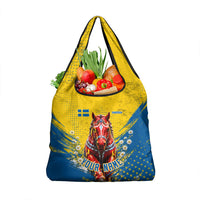 Personalized Sweden Dala Horse Soccer Grocery Bag Grunge Swedish Flag Cheering Fans Floral