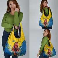 Personalized Sweden Dala Horse Soccer Grocery Bag Grunge Swedish Flag Cheering Fans Floral
